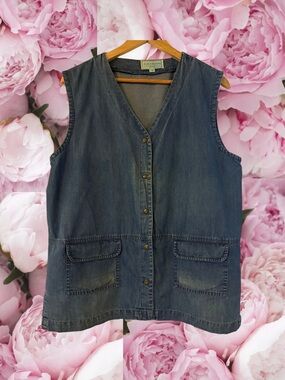 Vintage Denim Vest Equorian Heritage Pockets Buttons 100% Cotton Size 14